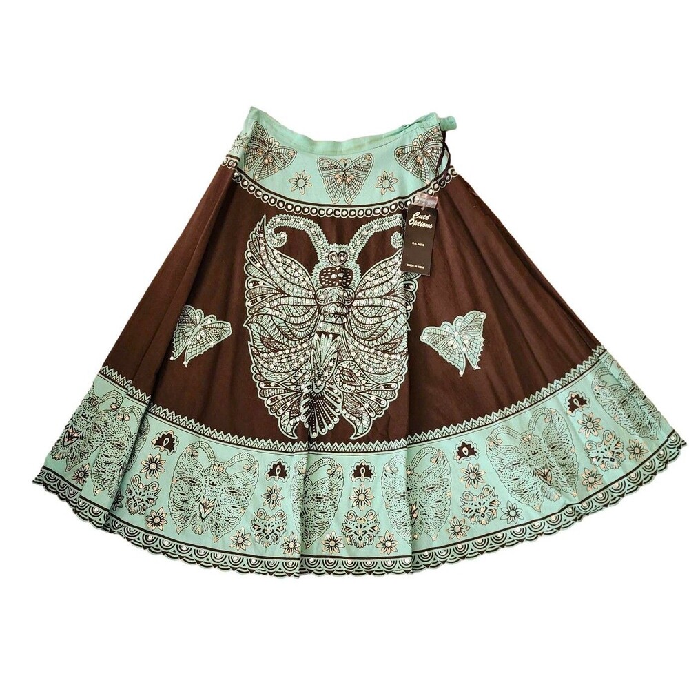 Boho A-line Skirt in Brown and Turquoise by Cute Options - Size Medium